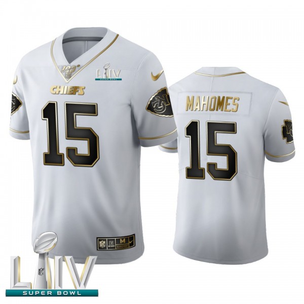 Kansas City Chiefs #15 Patrick Mahomes Men's Nike White Golden Super Bowl LIV 2020 Edition Vapor Limited NFL 100 Jersey