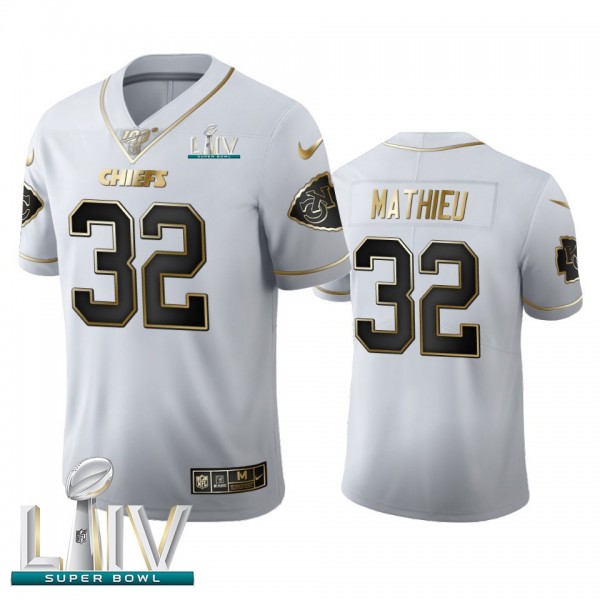 Kansas City Chiefs #32 Tyrann Mathieu Men's Nike White Golden Super Bowl LIV 2020 Edition Vapor Limited NFL 100 Jersey