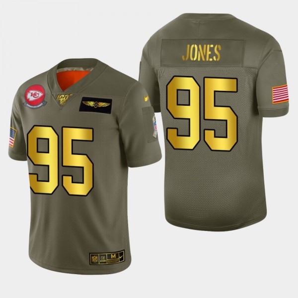 Kansas City Chiefs #95 Chris Jones Men's Nike Olive Gold 2019 Salute to Service Limited NFL 100 Jersey
