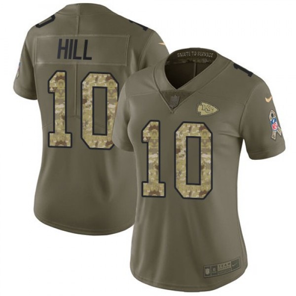 Women's Chiefs #10 Tyreek Hill Olive Camo Stitched NFL Limited 2017 Salute to Service Jersey