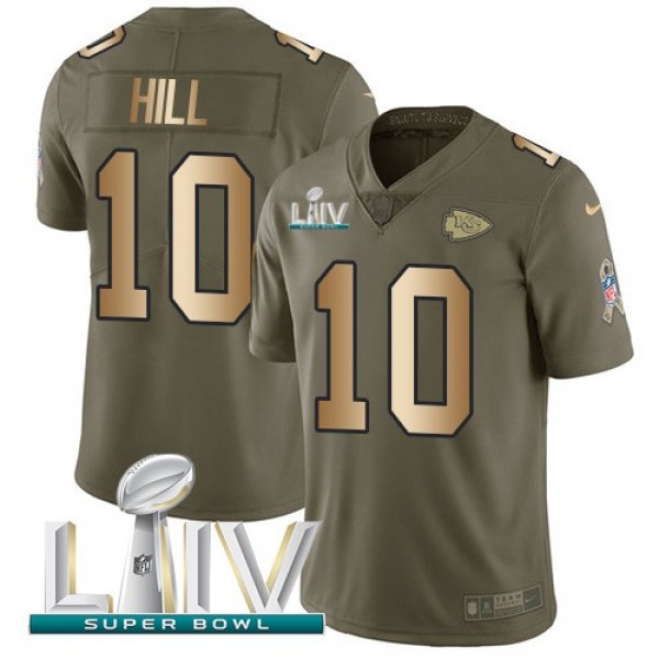 Nike Chiefs #10 Tyreek Hill Olive/Gold Super Bowl LIV 2020 Men's Stitched NFL Limited 2017 Salute To Service Jersey