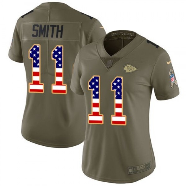 Women's Chiefs #11 Alex Smith Olive USA Flag Stitched NFL Limited 2017 Salute to Service Jersey