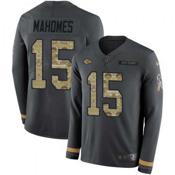 Nike Chiefs #15 Patrick Mahomes Anthracite Salute to Service Men's Stitched NFL Limited Therma Long Sleeve Jersey