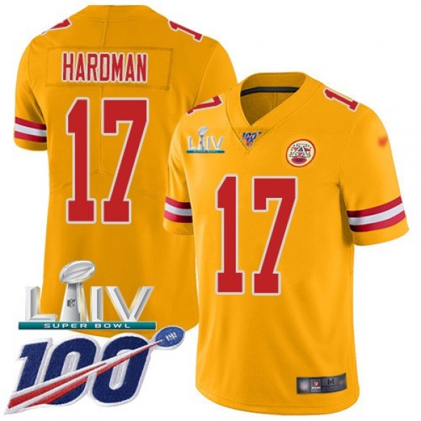 Nike Chiefs #17 Mecole Hardman Gold Super Bowl LIV 2020 Men's Stitched NFL Limited Inverted Legend 100th Season Jersey