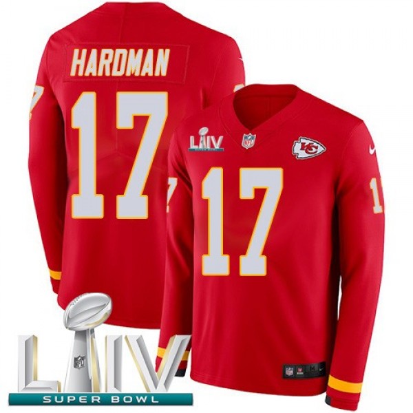 Nike Chiefs #17 Mecole Hardman Red Super Bowl LIV 2020 Team Color Men's Stitched NFL Limited Therma Long Sleeve Jersey