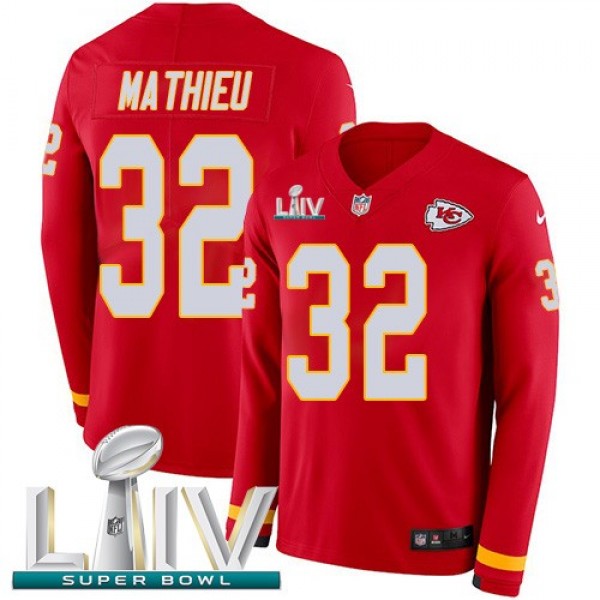 Nike Chiefs #32 Tyrann Mathieu Red Super Bowl LIV 2020 Team Color Men's Stitched NFL Limited Therma Long Sleeve Jersey