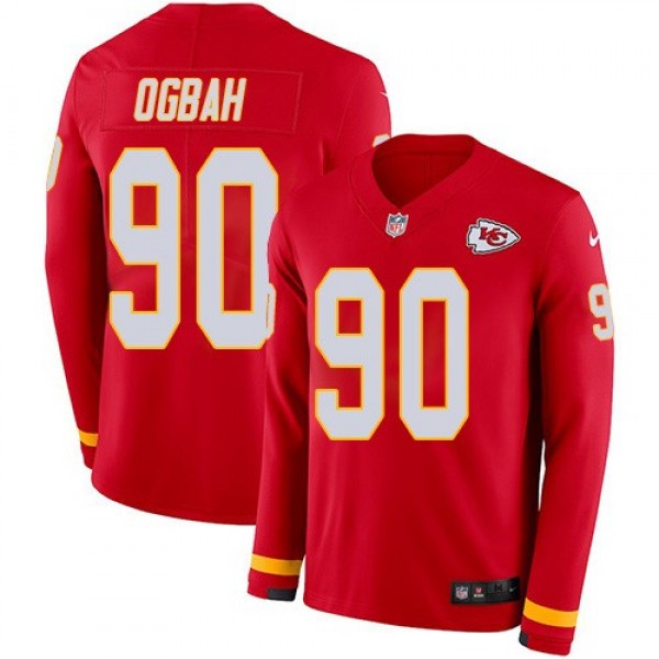 Nike Chiefs #90 Emmanuel Ogbah Red Team Color Men's Stitched NFL Limited Therma Long Sleeve Jersey