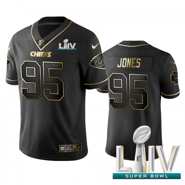 Nike Chiefs #95 Chris Jones Black Golden Super Bowl LIV 2020 Limited Edition Stitched NFL Jersey