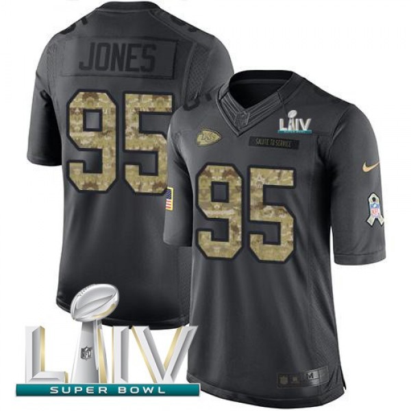 Nike Chiefs #95 Chris Jones Black Super Bowl LIV 2020 Men's Stitched NFL Limited 2016 Salute to Service Jersey