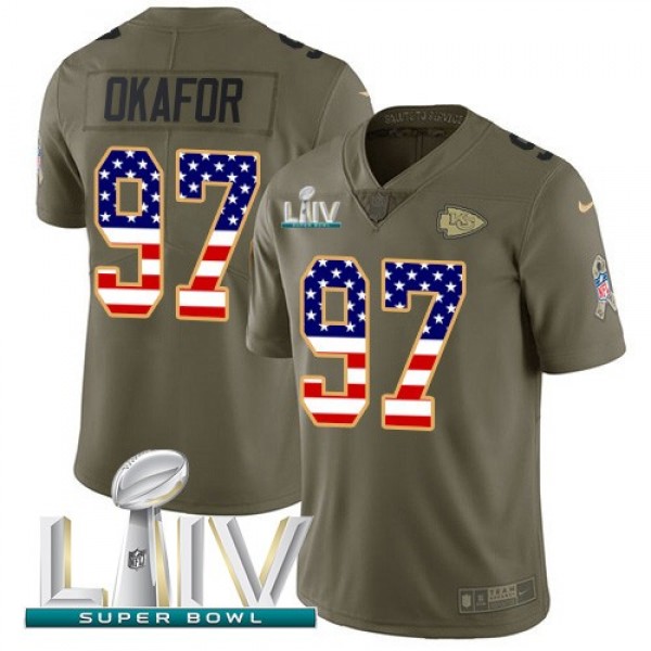 Nike Chiefs #97 Alex Okafor Olive/USA Flag Super Bowl LIV 2020 Men's Stitched NFL Limited 2017 Salute To Service Jersey
