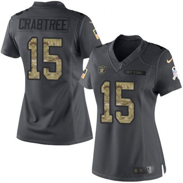 Women's Raiders #15 Michael Crabtree Black Stitched NFL Limited 2016 Salute to Service Jersey