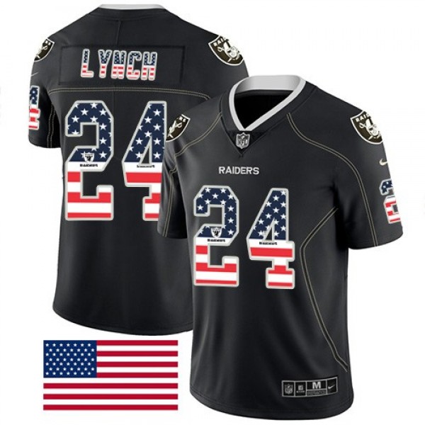 Nike Raiders #24 Marshawn Lynch Black Men's Stitched NFL Limited Rush USA Flag Jersey