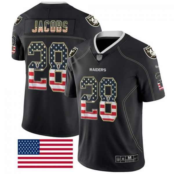 Nike Raiders #28 Josh Jacobs Black Men's Stitched NFL Limited Rush USA Flag Jersey