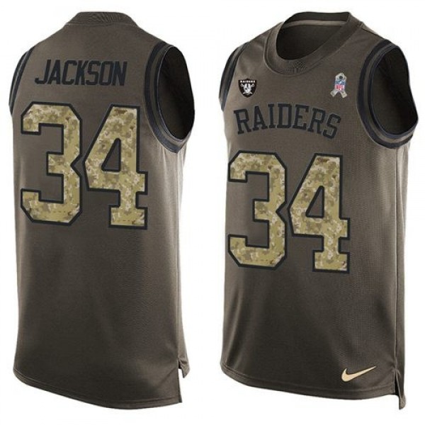 Nike Raiders #34 Bo Jackson Green Men's Stitched NFL Limited Salute To Service Tank Top Jersey