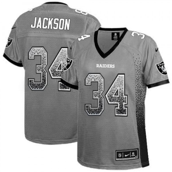 Women's Raiders #34 Bo Jackson Grey Stitched NFL Elite Drift Jersey