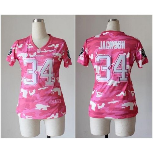 Women's Raiders #34 Bo Jackson Pink Stitched NFL Elite Camo Jersey