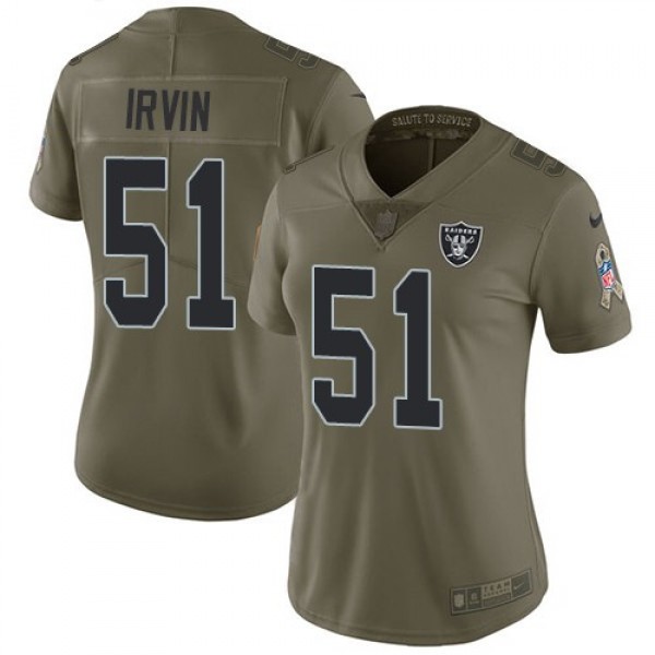 Women's Raiders #51 Bruce Irvin Olive Stitched NFL Limited 2017 Salute to Service Jersey