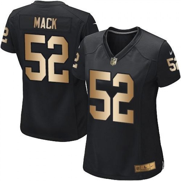 Women's Raiders #52 Khalil Mack Black Team Color Stitched NFL Elite Gold Jersey