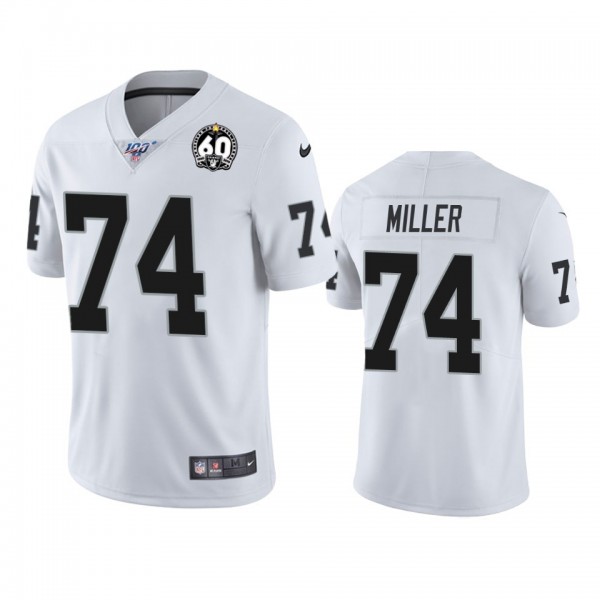 Nike Raiders #74 Kolton Miller White 60th Anniversary Vapor Limited Stitched NFL 100th Season Jersey