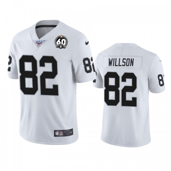Nike Raiders #82 Luke Willson White 60th Anniversary Vapor Limited Stitched NFL 100th Season Jersey