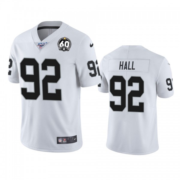 Nike Raiders #92 P.J. Hall White 60th Anniversary Vapor Limited Stitched NFL 100th Season Jersey