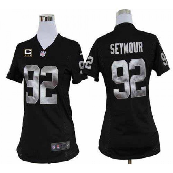 Women's Raiders #92 Richard Seymour Black Team Color With C Patch Stitched NFL Elite Jersey