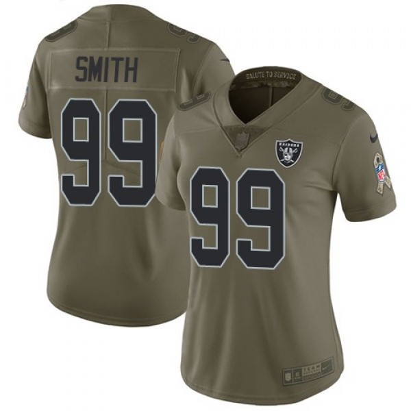 Women's Raiders #99 Aldon Smith Olive Stitched NFL Limited 2017 Salute to Service Jersey
