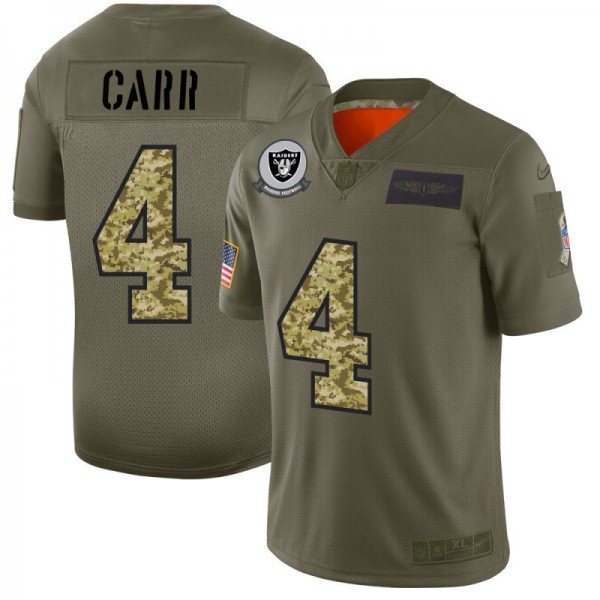 Raiders #4 Derek Carr Men's Nike 2019 Olive Camo Salute To Service Limited NFL Jersey
