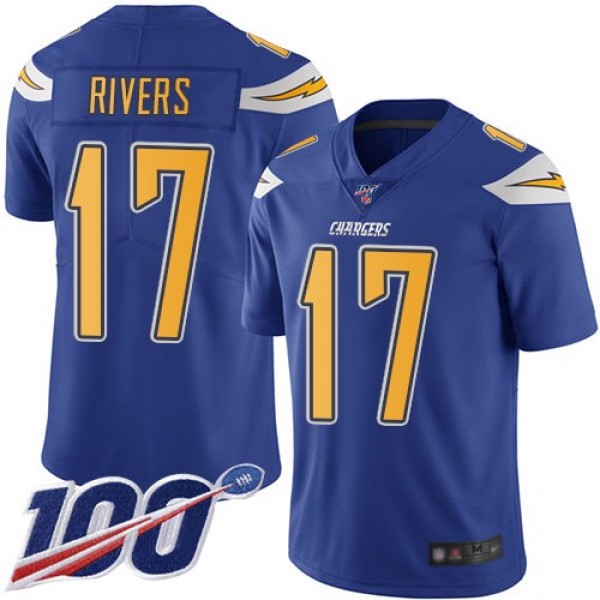 Nike Chargers #17 Philip Rivers Electric Blue Men's Stitched NFL Limited Rush 100th Season Jersey