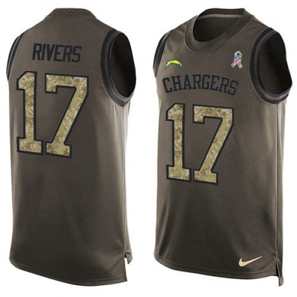 Nike Chargers #17 Philip Rivers Green Men's Stitched NFL Limited Salute To Service Tank Top Jersey