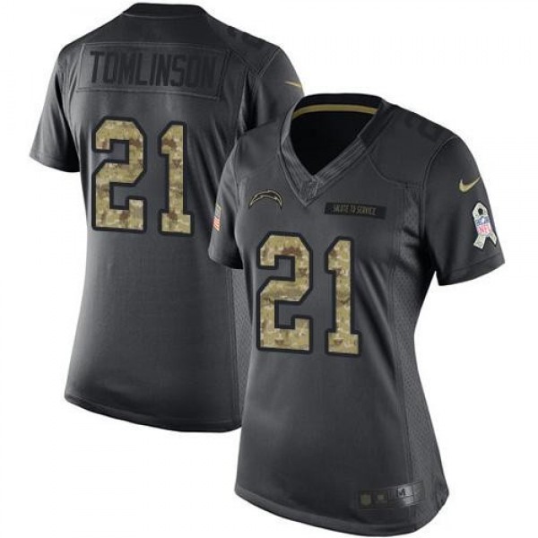 Women's Chargers #21 LaDainian Tomlinson Black Stitched NFL Limited 2016 Salute to Service Jersey