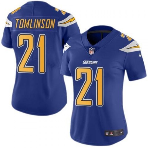 Women's Chargers #21 LaDainian Tomlinson Electric Blue Stitched NFL Limited Rush Jersey