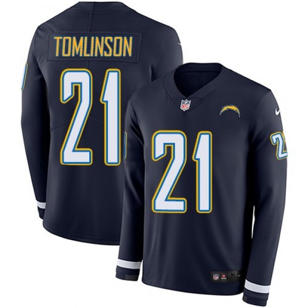 Nike Chargers #21 LaDainian Tomlinson Navy Blue Team Color Men's Stitched NFL Limited Therma Long Sleeve Jersey