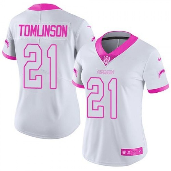 Women's Chargers #21 LaDainian Tomlinson White Pink Stitched NFL Limited Rush Jersey