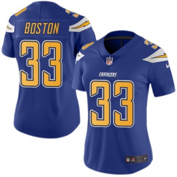 Women's Chargers #33 Tre Boston Electric Blue Stitched NFL Limited Rush Jersey