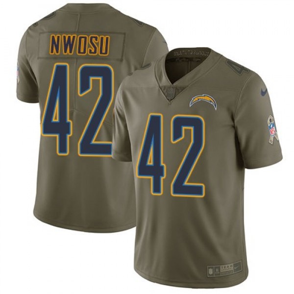 Nike Chargers #42 Uchenna Nwosu Olive Men's Stitched NFL Limited 2017 Salute To Service Jersey