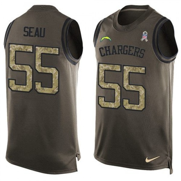 Nike Chargers #55 Junior Seau Green Men's Stitched NFL Limited Salute To Service Tank Top Jersey