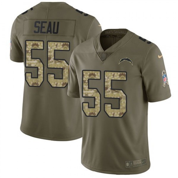 Nike Chargers #55 Junior Seau Olive/Camo Men's Stitched NFL Limited 2017 Salute To Service Jersey