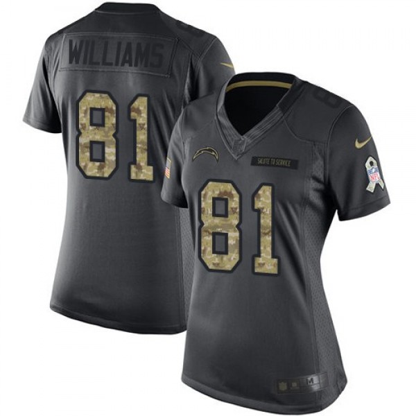 Women's Chargers #81 Mike Williams Black Stitched NFL Limited 2016 Salute to Service Jersey