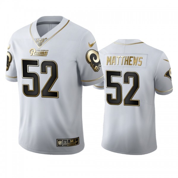 Los Angeles Rams #52 Clay Matthews Men's Nike White Golden Edition Vapor Limited NFL 100 Jersey