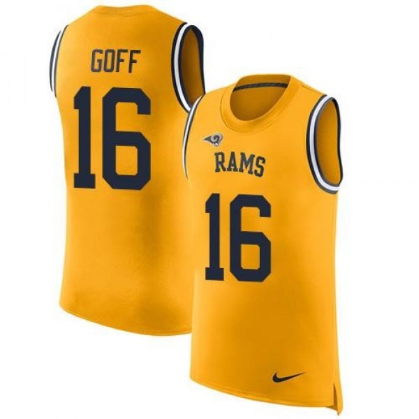 Nike Rams #16 Jared Goff Gold Men's Stitched NFL Limited Rush Tank Top Jersey