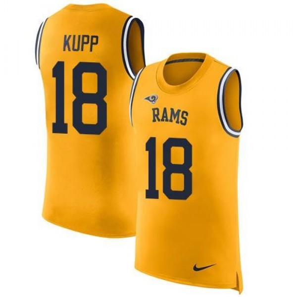 Nike Rams #18 Cooper Kupp Gold Men's Stitched NFL Limited Rush Tank Top Jersey