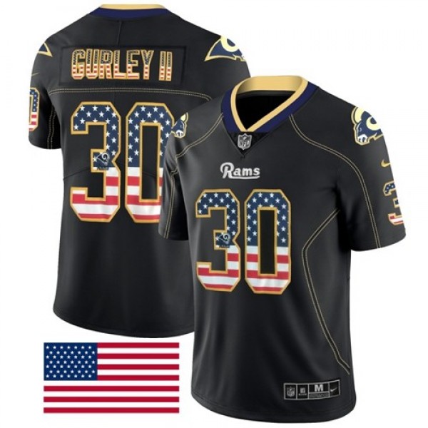 Nike Rams #30 Todd Gurley II Black Men's Stitched NFL Limited Rush USA Flag Jersey
