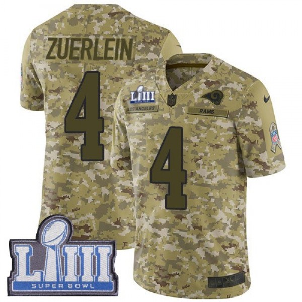 Nike Rams #4 Greg Zuerlein Camo Super Bowl LIII Bound Men's Stitched NFL Limited 2018 Salute To Service Jersey