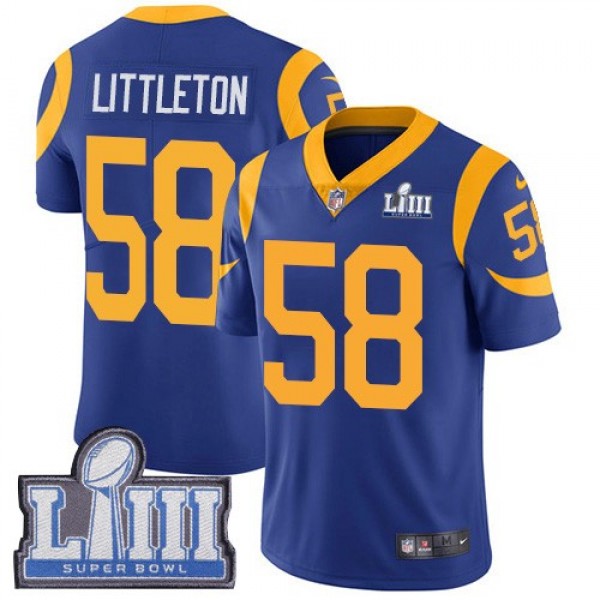 Nike Rams #58 Cory Littleton Royal Blue Alternate Super Bowl LIII Bound Men's Stitched NFL Vapor Untouchable Limited Jersey