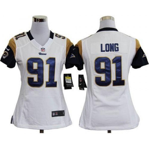 Women's Rams #91 Chris Long White Stitched NFL Elite Jersey