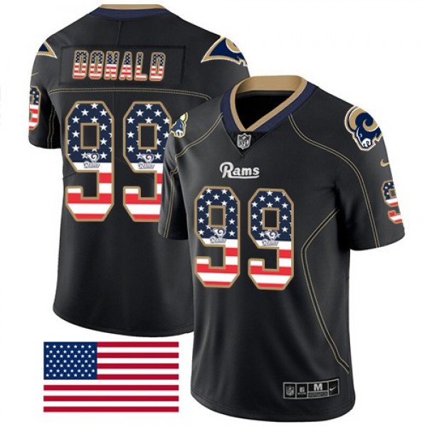 Nike Rams #99 Aaron Donald Black Men's Stitched NFL Limited Rush USA Flag Jersey