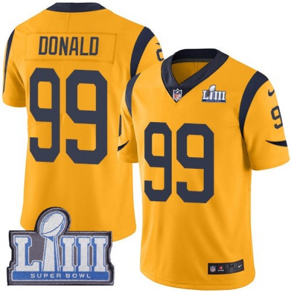 Nike Rams #99 Aaron Donald Gold Super Bowl LIII Bound Men's Stitched NFL Limited Rush Jersey