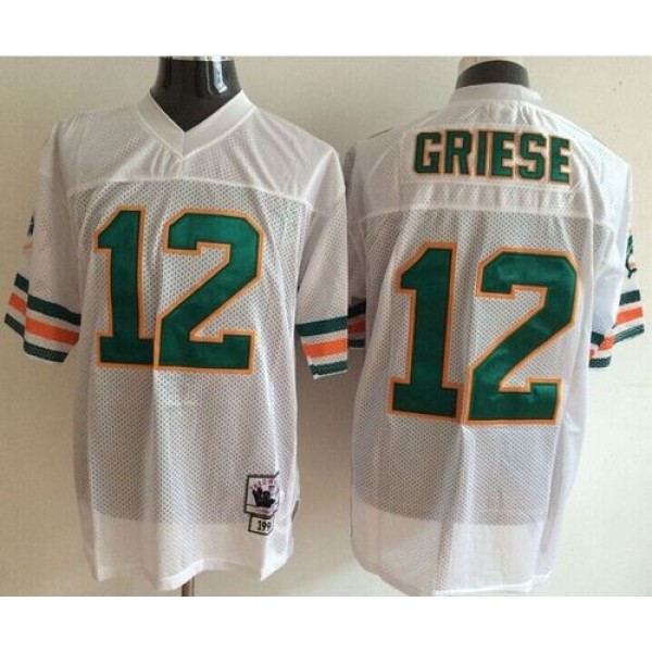 Mitchell And Ness Dolphins #12 Bob Griese White Throwback Stitched NFL Jersey