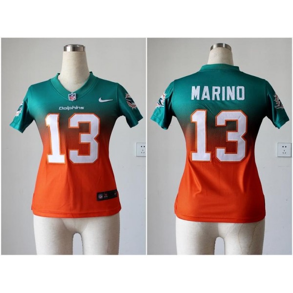 Women's Dolphins #13 Dan Marino Aqua Green Orange Stitched NFL Elite Fadeaway Jersey